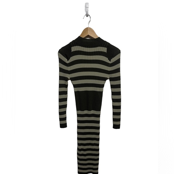 Vintage 1990s Y2K Striped Black Green Sweater Dress Small - Picture 3 of 5